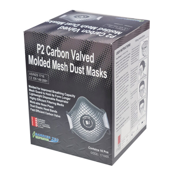 Disposable Molded Mesh P2V Dust Mask with Active Carbon Filter - Box of 10 - Image 6
