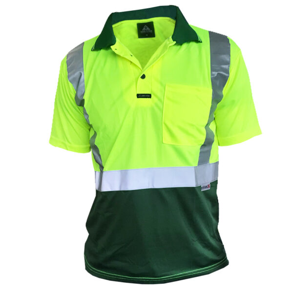 170gsm D/N Short Sleeve Yellow/Bottle Green Polo - Image 2