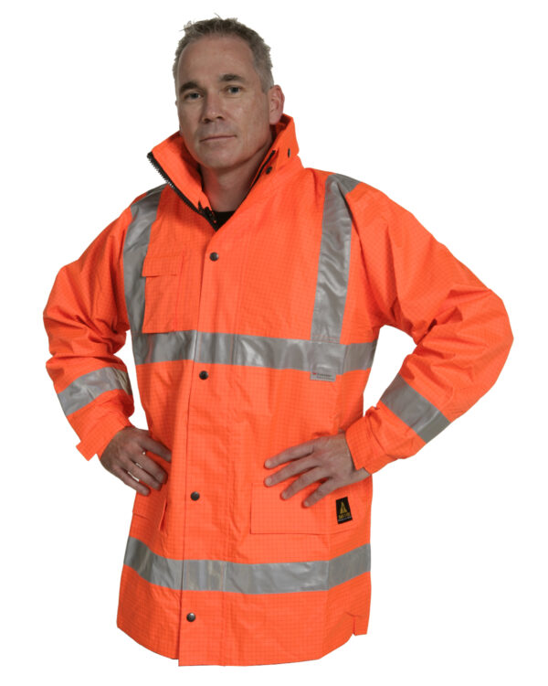 Hi Vis Rain Jacket, Flame Retardant, Orange