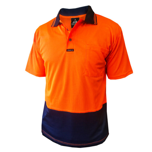 170gsm DO Short Sleeve Orange/Navy Polo - Image 2