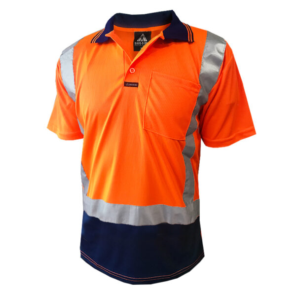 170gsm D/N Short Sleeve Orange/Navy Polo - Image 2