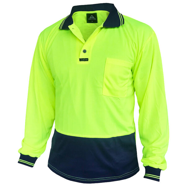 170gsm DO Long Sleeve Yellow/Navy Polo - Image 2