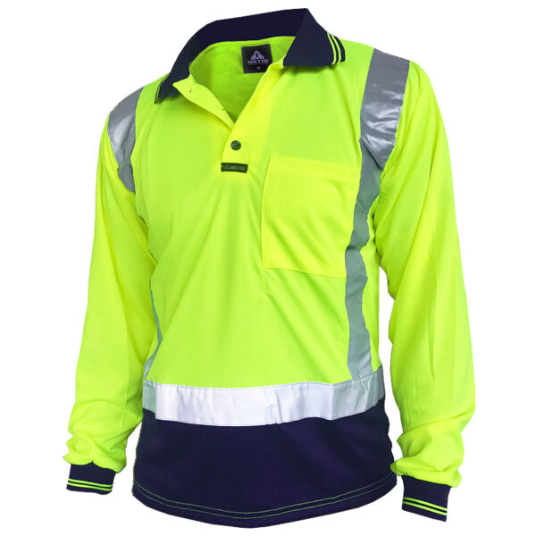 170gsm D/N Long Sleeve Yellow/Navy Polo - Image 2