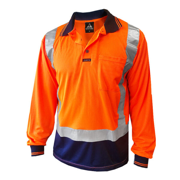 170gsm D/N Long Sleeve Orange/Navy Polo - Image 2