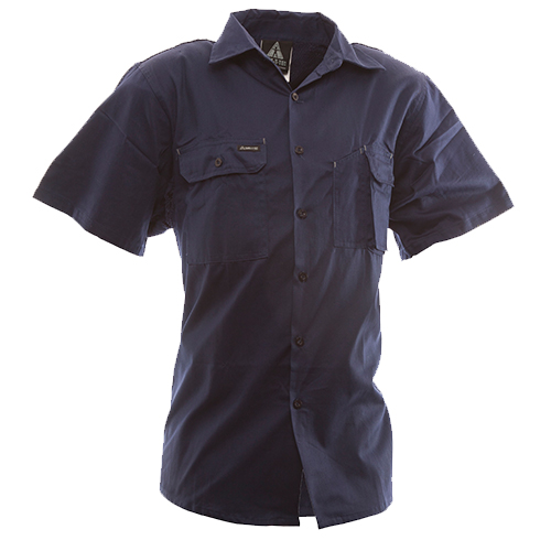Safe-T-Tec: Short Sleeve Cotton Shirt. Navy