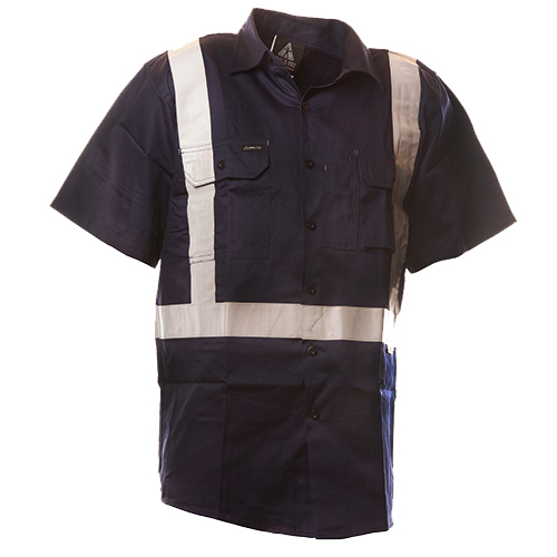 Safe-T-Tec: Short Sleeve Cotton Shirt. Navy. Day/Night