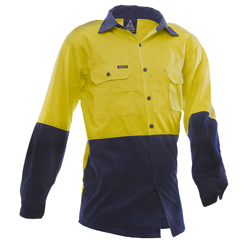 Safe-T-Tec: Long Sleeve Cotton Shirt. Yellow/Navy