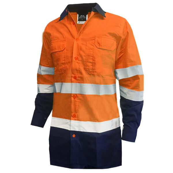 155gsm RIPSTOP D/N LS Orange/Navy Cotton Shirt - Image 2