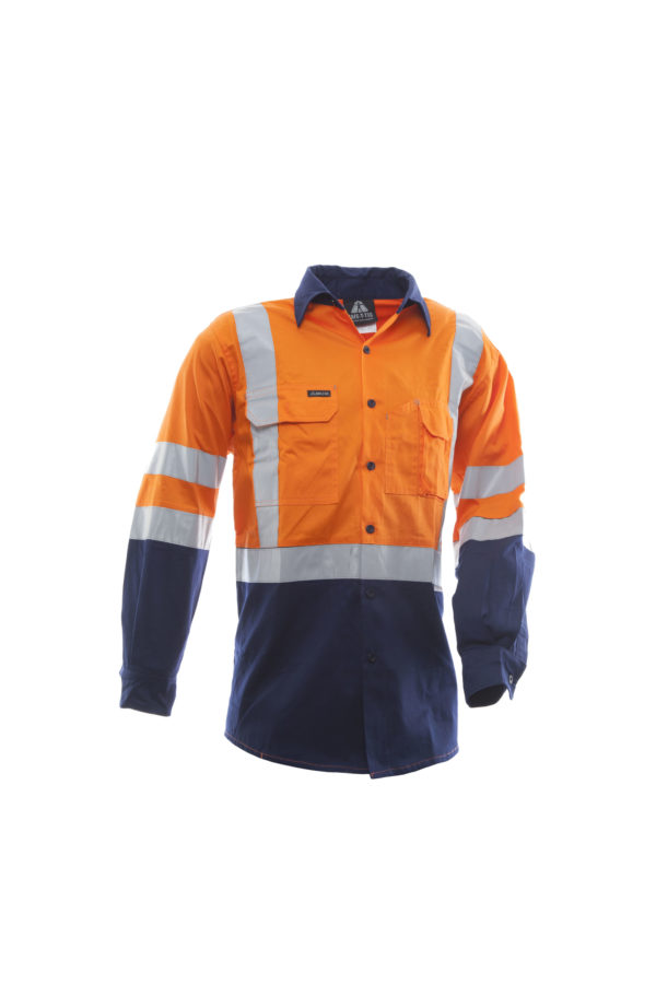 Long Sleeve Cotton Shirt,  Orange/Navy,  Day/Night