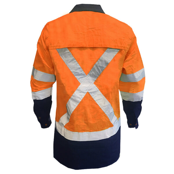 155gsm RIPSTOP D/N LS Orange/Navy Cotton Shirt - Image 3