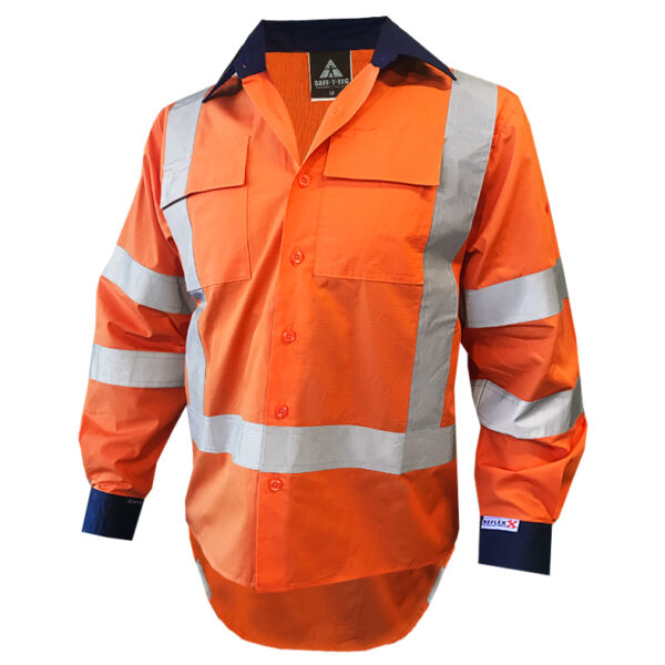 155gsm RIPSTOP TTMC D/N LS Orange/Navy Cotton Shirt - Image 2