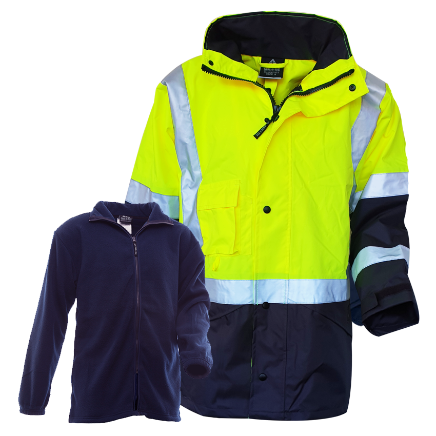 Fleece Lined Essentials Yellow Navy Waterproof Jacket DN Safe T Tec