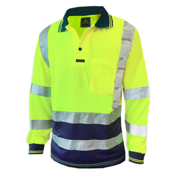 170gsm D/N Long Sleeve Yellow/Navy Polo - Image 2