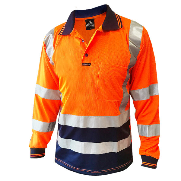 170gsm D/N Long Sleeve Orange/Navy Polo - Image 2