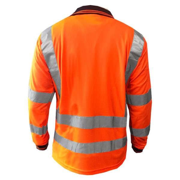 170gsm D/N Long Sleeve Orange/Navy Polo - Image 3