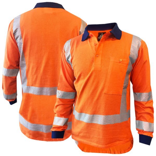 TTMC D/N Mesh Breeze Cotton Long Sleeve Orange Polo